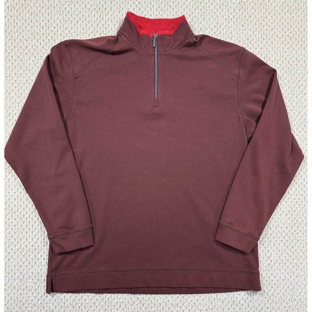 Tommy Bahama 1/4 Zip Sweatshirt Mens L Maroon Red Pima Cotton Pullover Sweater